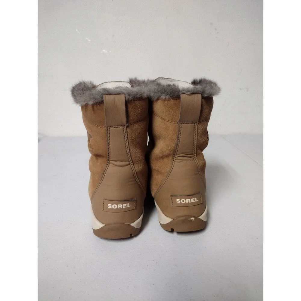 Sorel‎ Whitney Short Lace Waterproof Boots Elk Brown Suede Faux Fur Womens 7